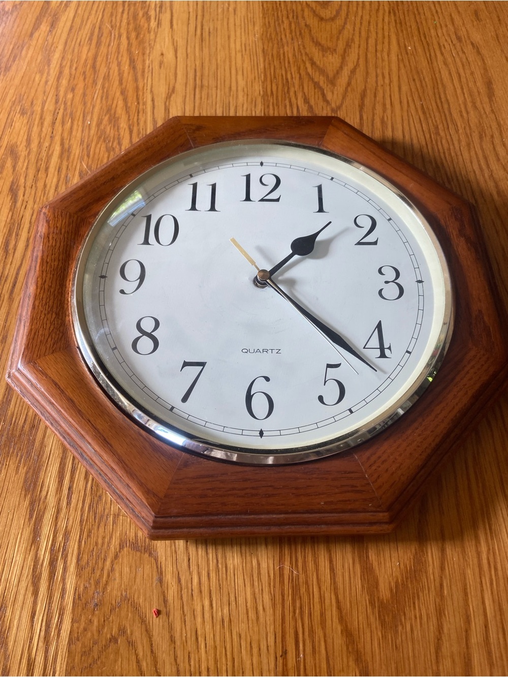 Quartz Octagon Shaped Wall Clock with Brown Wood Frame